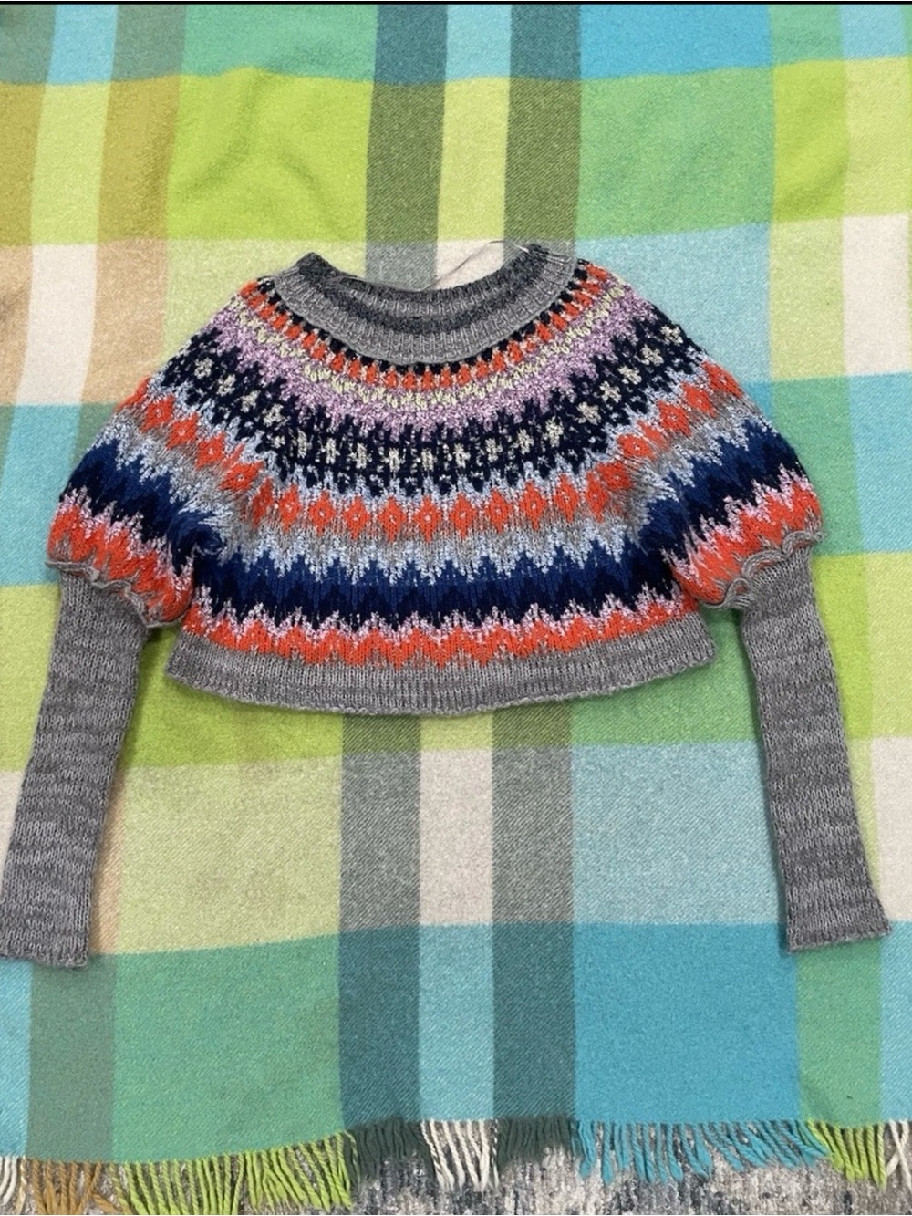 Free People Home For The Holidays Sweater Cozy Multicolor Cropped Women’s